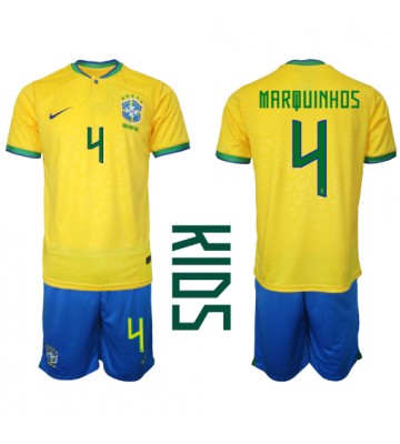 Brasilien Marquinhos #4 Hemmakläder Barn VM 2022 Kortärmad (+ Korta byxor)